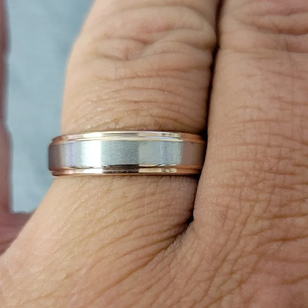 Men's Two Tone Rose Gold and Silver Promise Ring Band - Promise ring For Him